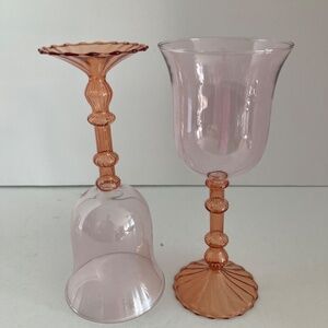 Anthropologie Cinzia Wine Glasses Set of 2 Peach Pink Hand Blown 12oz